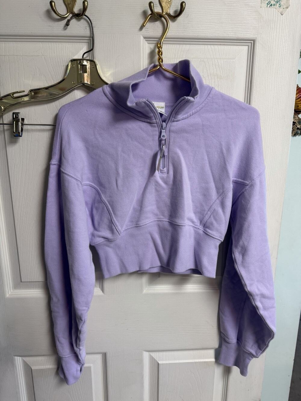 Offline Aerie Throw Back Crop Quarter Zip Small Petite Sweater Sweatshirt 36x16